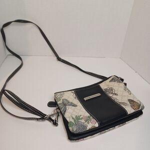 Stone Mountain Monarch Floral Trifecta Crossbody Bag Many Pouches/Pockets